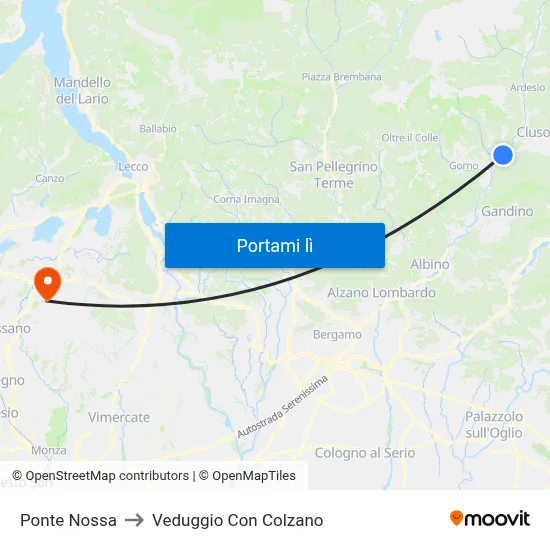 Ponte Nossa to Veduggio Con Colzano map