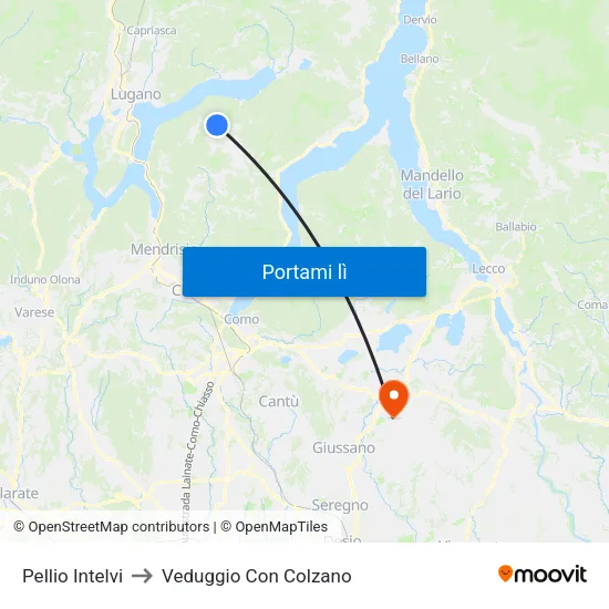 Pellio Intelvi to Veduggio Con Colzano map