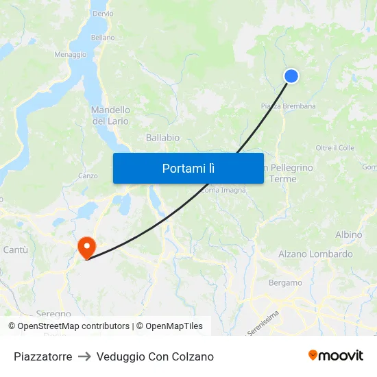 Piazzatorre to Veduggio Con Colzano map