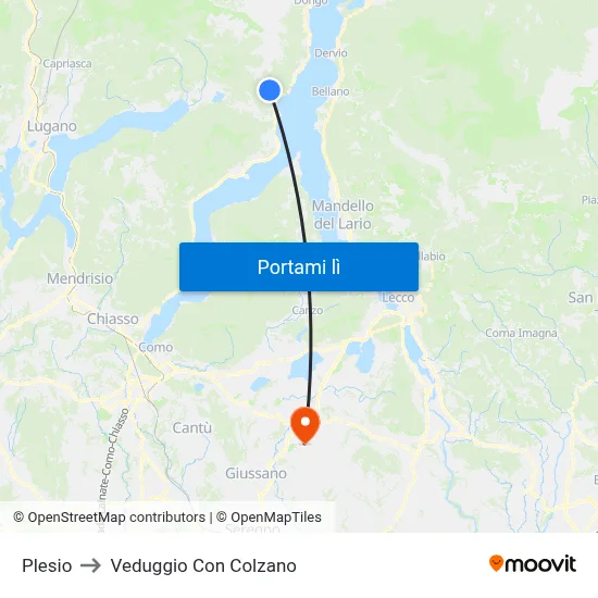 Plesio to Veduggio Con Colzano map