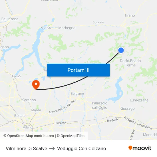 Vilminore Di Scalve to Veduggio Con Colzano map