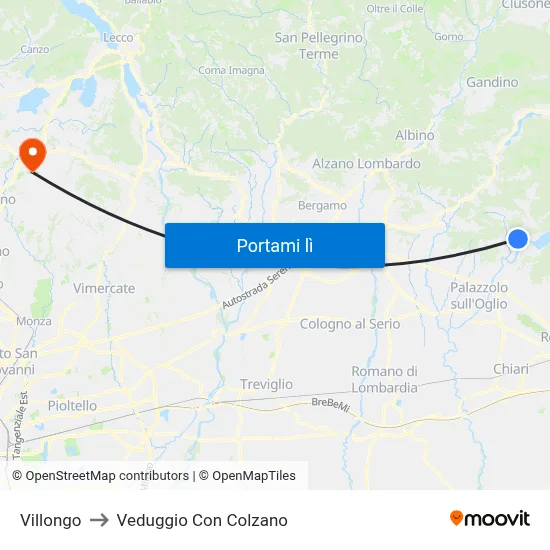 Villongo to Veduggio Con Colzano map