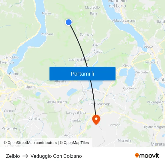 Zelbio to Veduggio Con Colzano map