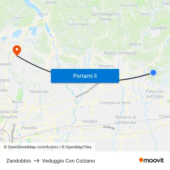 Zandobbio to Veduggio Con Colzano map