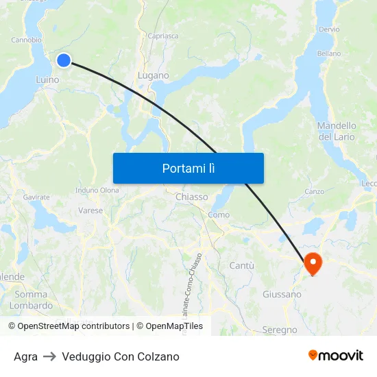 Agra to Veduggio Con Colzano map