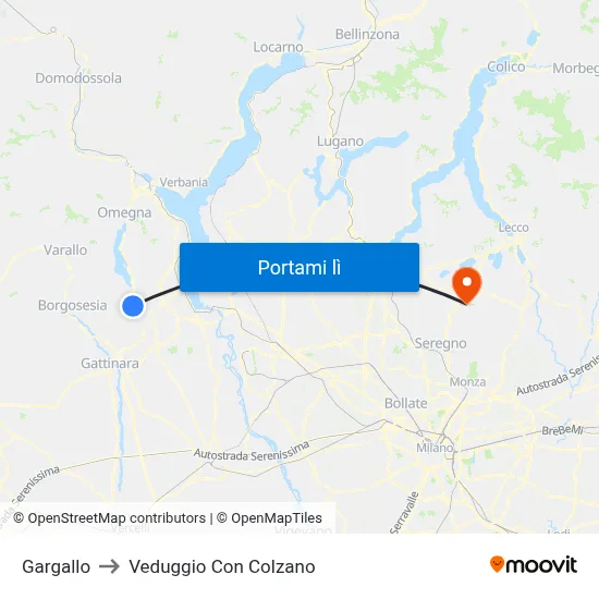 Gargallo to Veduggio Con Colzano map
