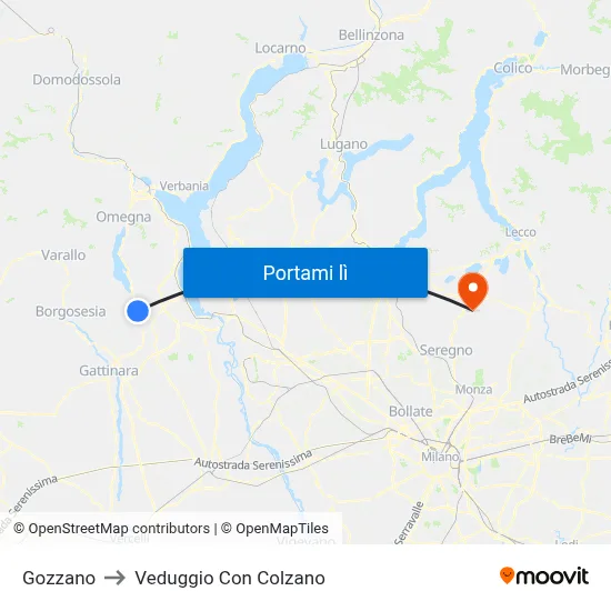 Gozzano to Veduggio Con Colzano map