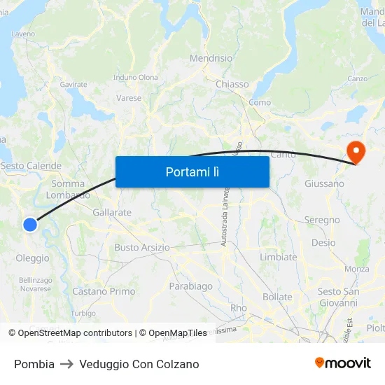 Pombia to Veduggio Con Colzano map