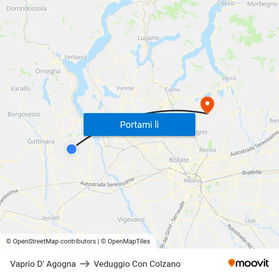Vaprio D' Agogna to Veduggio Con Colzano map