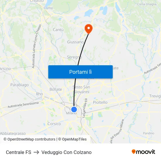 Centrale FS to Veduggio Con Colzano map
