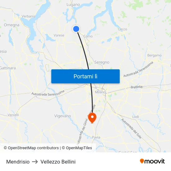 Mendrisio to Vellezzo Bellini map
