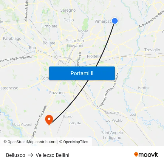 Bellusco to Vellezzo Bellini map