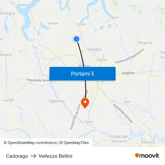 Cadorago to Vellezzo Bellini map