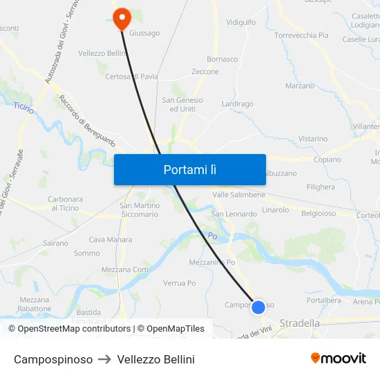 Campospinoso to Vellezzo Bellini map