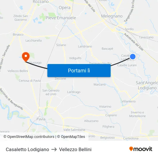 Casaletto Lodigiano to Vellezzo Bellini map