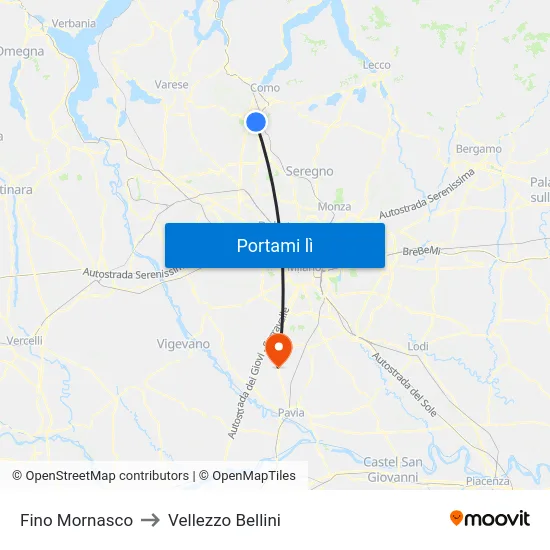 Fino Mornasco to Vellezzo Bellini map