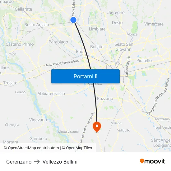 Gerenzano to Vellezzo Bellini map