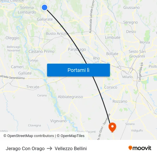 Jerago Con Orago to Vellezzo Bellini map