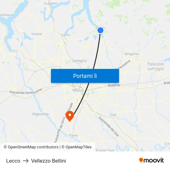 Lecco to Vellezzo Bellini map