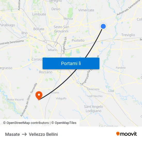 Masate to Vellezzo Bellini map