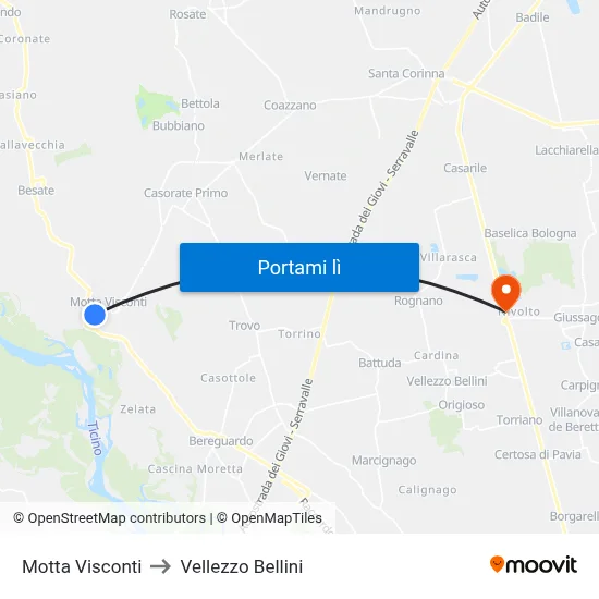 Motta Visconti to Vellezzo Bellini map