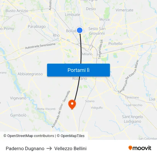 Paderno Dugnano to Vellezzo Bellini map