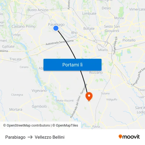 Parabiago to Vellezzo Bellini map