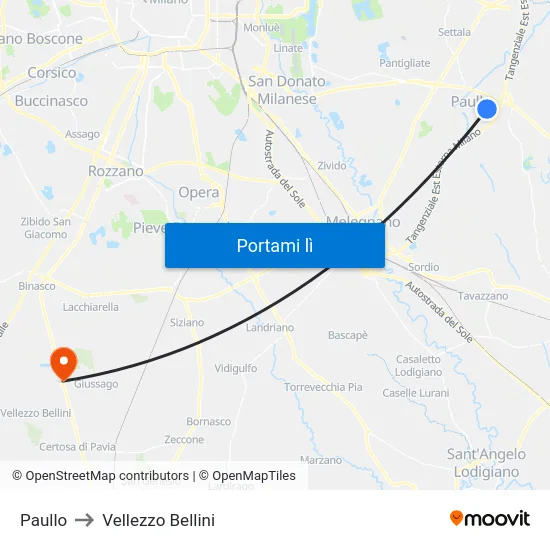 Paullo to Vellezzo Bellini map