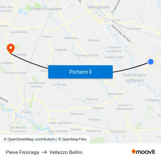 Pieve Fissiraga to Vellezzo Bellini map