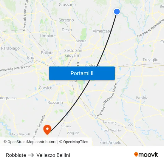 Robbiate to Vellezzo Bellini map