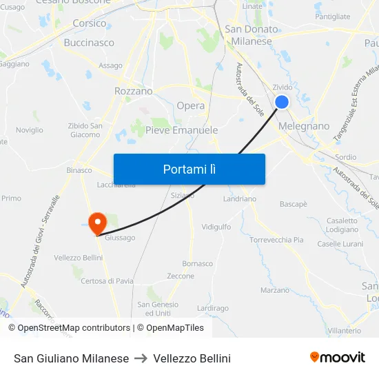 San Giuliano Milanese to Vellezzo Bellini map