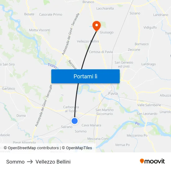 Sommo to Vellezzo Bellini map