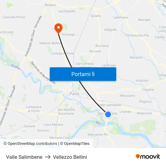 Valle Salimbene to Vellezzo Bellini map