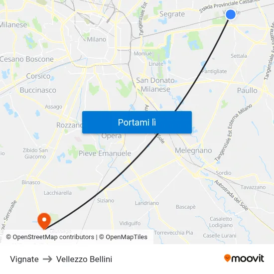 Vignate to Vellezzo Bellini map