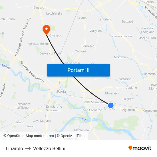 Linarolo to Vellezzo Bellini map