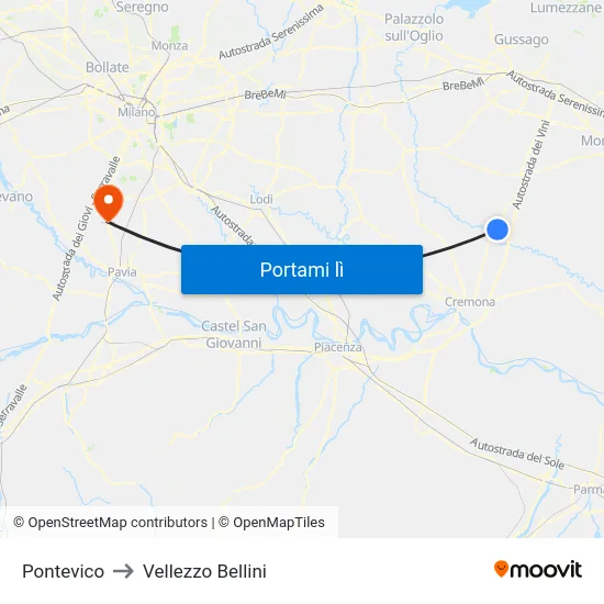 Pontevico to Vellezzo Bellini map