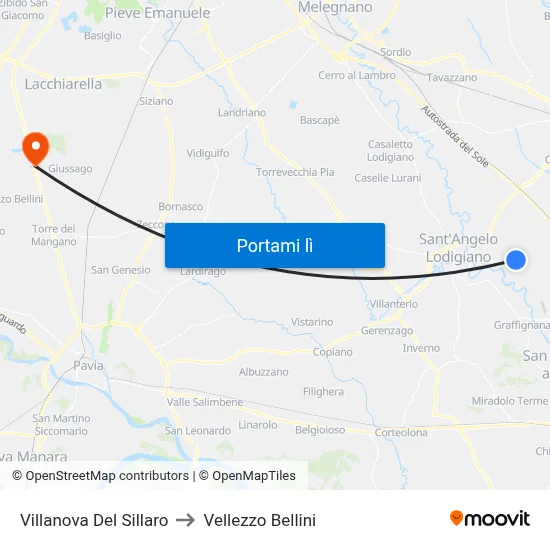 Villanova Del Sillaro to Vellezzo Bellini map