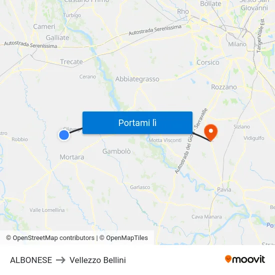 ALBONESE to Vellezzo Bellini map