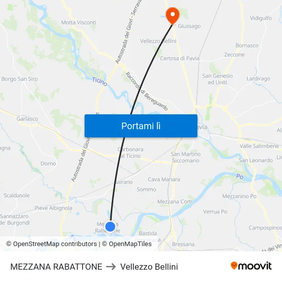 MEZZANA RABATTONE to Vellezzo Bellini map