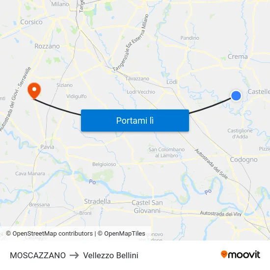 MOSCAZZANO to Vellezzo Bellini map