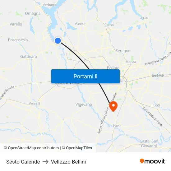 Sesto Calende to Vellezzo Bellini map