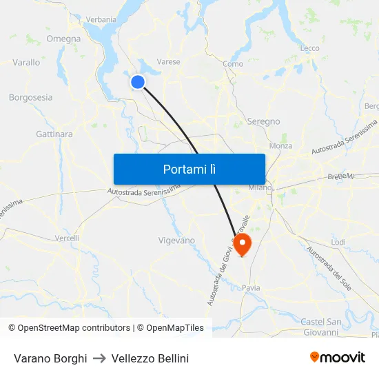 Varano Borghi to Vellezzo Bellini map