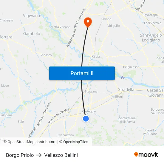 Borgo Priolo to Vellezzo Bellini map