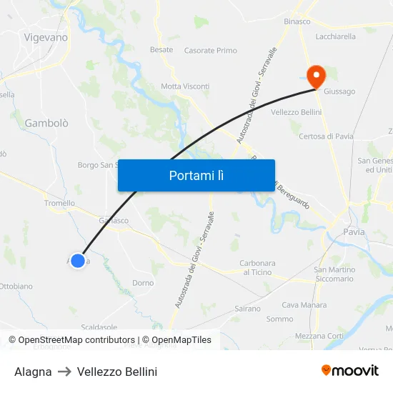 Alagna to Vellezzo Bellini map