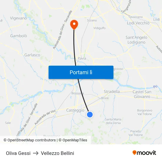 Oliva Gessi to Vellezzo Bellini map