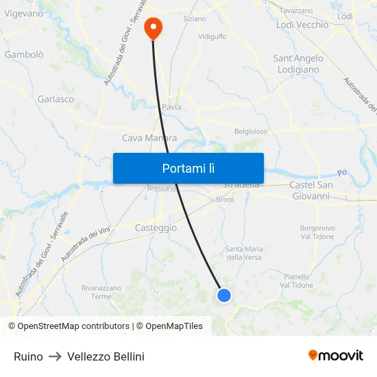 Ruino to Vellezzo Bellini map