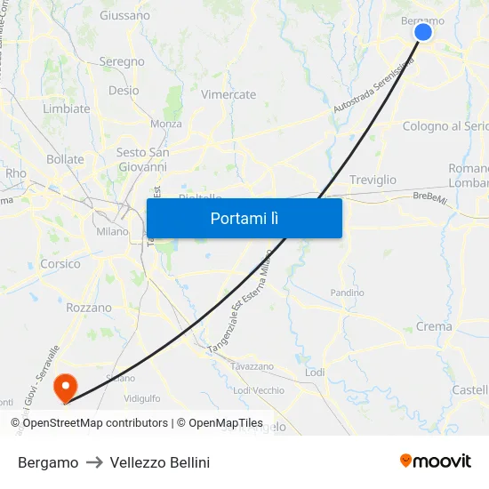 Bergamo to Vellezzo Bellini map
