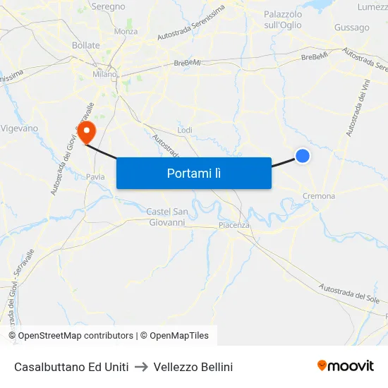 Casalbuttano Ed Uniti to Vellezzo Bellini map