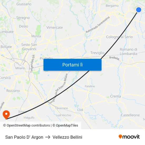 San Paolo D' Argon to Vellezzo Bellini map