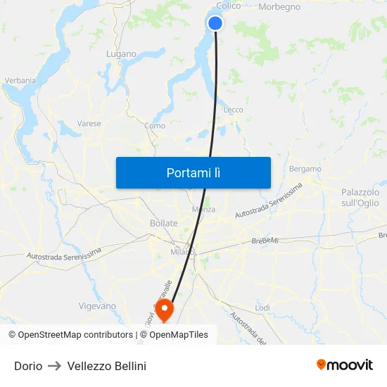Dorio to Vellezzo Bellini map